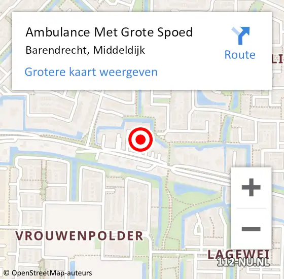 Locatie op kaart van de 112 melding: Ambulance Met Grote Spoed Naar Barendrecht, Middeldijk op 6 mei 2024 13:45