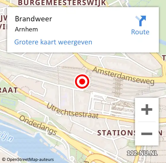 Locatie op kaart van de 112 melding: Brandweer Arnhem op 6 mei 2024 13:59