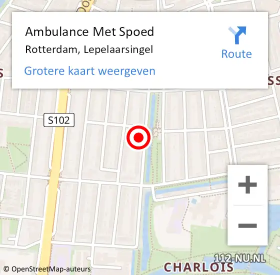 Locatie op kaart van de 112 melding: Ambulance Met Spoed Naar Rotterdam, Lepelaarsingel op 6 mei 2024 14:02