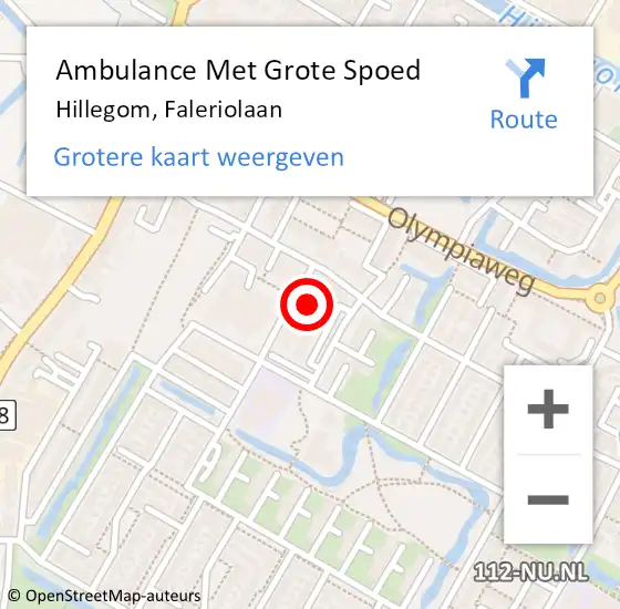 Locatie op kaart van de 112 melding: Ambulance Met Grote Spoed Naar Hillegom, Faleriolaan op 6 mei 2024 14:46