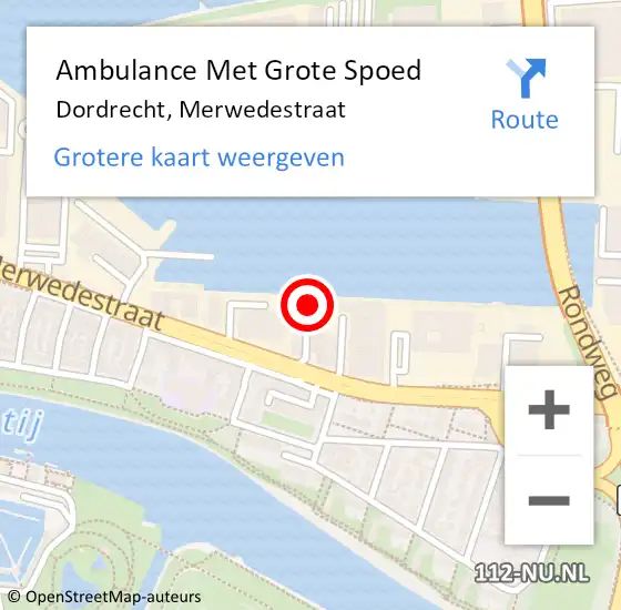 Locatie op kaart van de 112 melding: Ambulance Met Grote Spoed Naar Dordrecht, Merwedestraat op 6 mei 2024 14:47