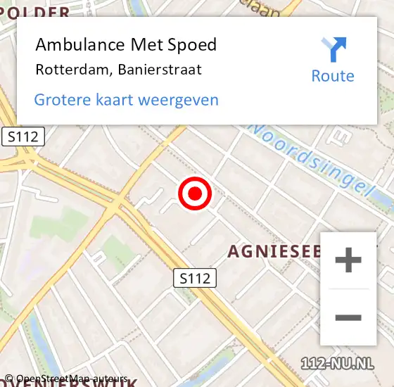 Locatie op kaart van de 112 melding: Ambulance Met Spoed Naar Rotterdam, Banierstraat op 6 mei 2024 14:47