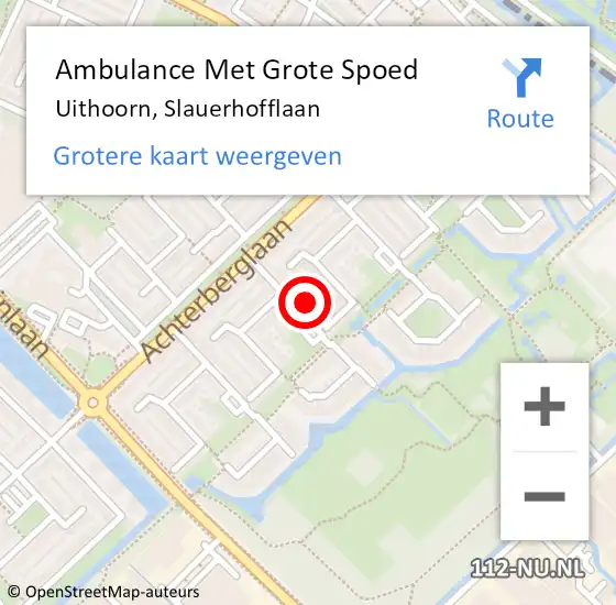 Locatie op kaart van de 112 melding: Ambulance Met Grote Spoed Naar Uithoorn, Slauerhofflaan op 6 mei 2024 15:06