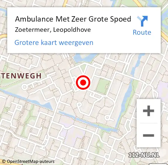 Locatie op kaart van de 112 melding: Ambulance Met Zeer Grote Spoed Naar Zoetermeer, Leopoldhove op 6 mei 2024 15:38