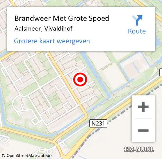 Locatie op kaart van de 112 melding: Brandweer Met Grote Spoed Naar Aalsmeer, Vivaldihof op 6 mei 2024 15:53