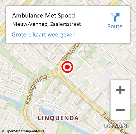Locatie op kaart van de 112 melding: Ambulance Met Spoed Naar Nieuw-Vennep, Zaaiersstraat op 6 mei 2024 15:57