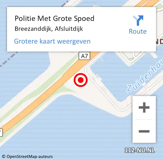 Locatie op kaart van de 112 melding: Politie Met Grote Spoed Naar Breezanddijk, Afsluitdijk op 6 mei 2024 15:59