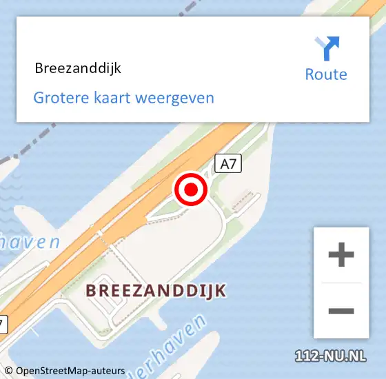 Locatie op kaart van de 112 melding:  Breezanddijk op 6 mei 2024 16:06