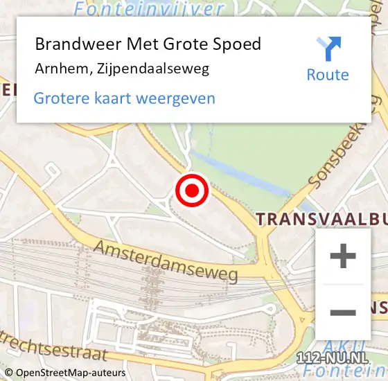 Locatie op kaart van de 112 melding: Brandweer Met Grote Spoed Naar Arnhem, Zijpendaalseweg op 6 mei 2024 16:09