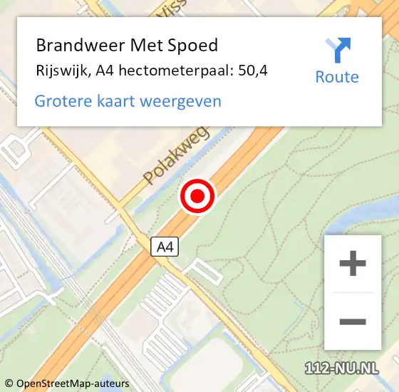 Locatie op kaart van de 112 melding: Brandweer Met Spoed Naar Rijswijk, A4 hectometerpaal: 50,4 op 6 mei 2024 16:15