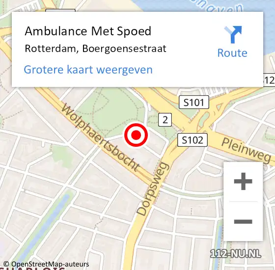 Locatie op kaart van de 112 melding: Ambulance Met Spoed Naar Rotterdam, Boergoensestraat op 6 mei 2024 16:20