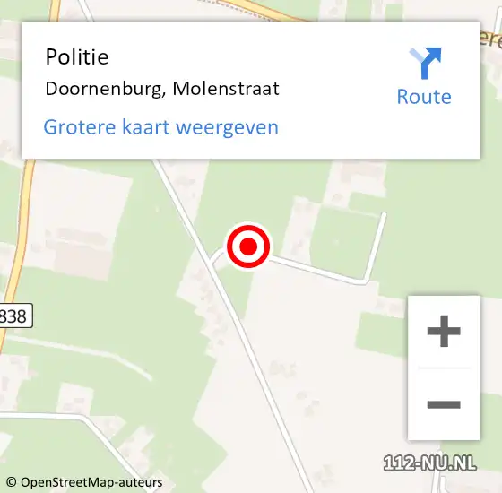 Locatie op kaart van de 112 melding: Politie Doornenburg, Molenstraat op 6 mei 2024 16:44