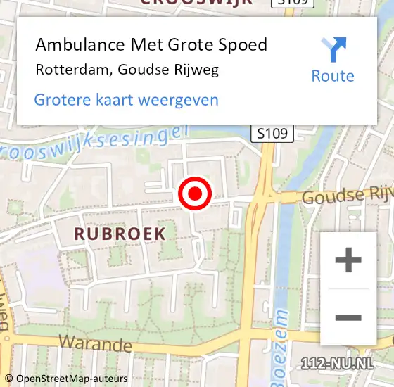Locatie op kaart van de 112 melding: Ambulance Met Grote Spoed Naar Rotterdam, Goudse Rijweg op 6 mei 2024 16:58