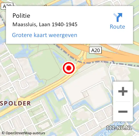 Locatie op kaart van de 112 melding: Politie Maassluis, Laan 1940-1945 op 6 mei 2024 17:18