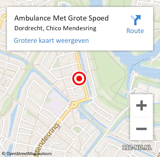 Locatie op kaart van de 112 melding: Ambulance Met Grote Spoed Naar Dordrecht, Chico Mendesring op 6 mei 2024 18:03