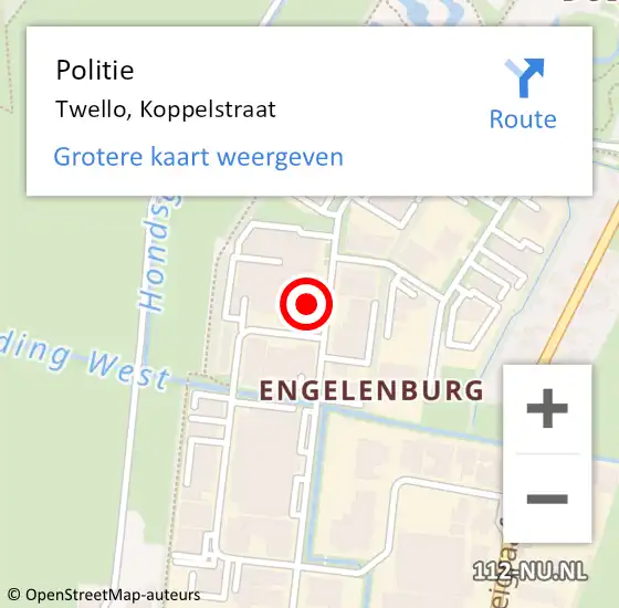 Locatie op kaart van de 112 melding: Politie Twello, Koppelstraat op 6 mei 2024 18:09