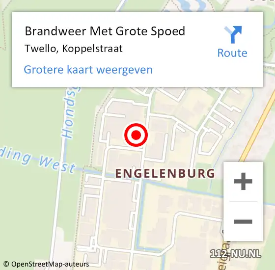 Locatie op kaart van de 112 melding: Brandweer Met Grote Spoed Naar Twello, Koppelstraat op 6 mei 2024 18:09