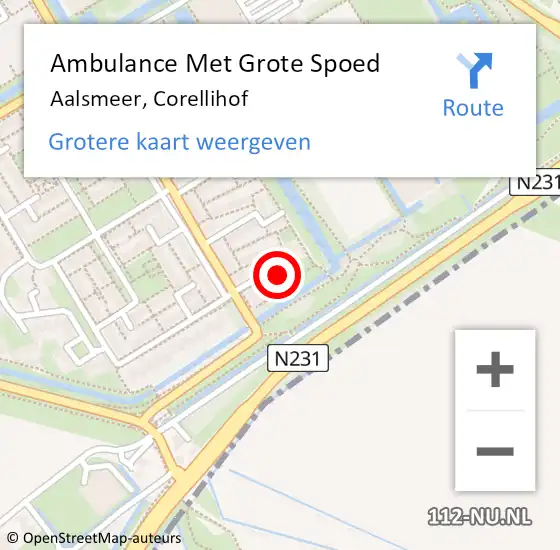 Locatie op kaart van de 112 melding: Ambulance Met Grote Spoed Naar Aalsmeer, Corellihof op 6 mei 2024 18:09