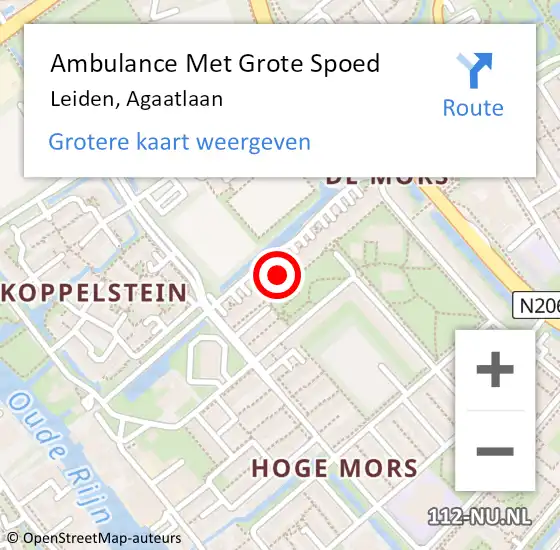 Locatie op kaart van de 112 melding: Ambulance Met Grote Spoed Naar Leiden, Agaatlaan op 6 mei 2024 18:16