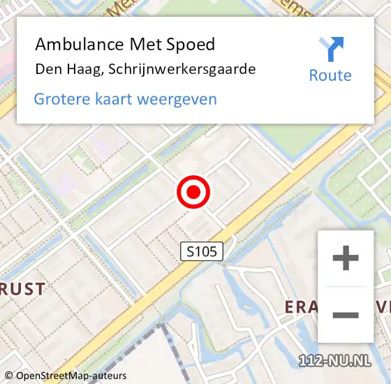 Locatie op kaart van de 112 melding: Ambulance Met Spoed Naar Den Haag, Schrijnwerkersgaarde op 6 mei 2024 18:21