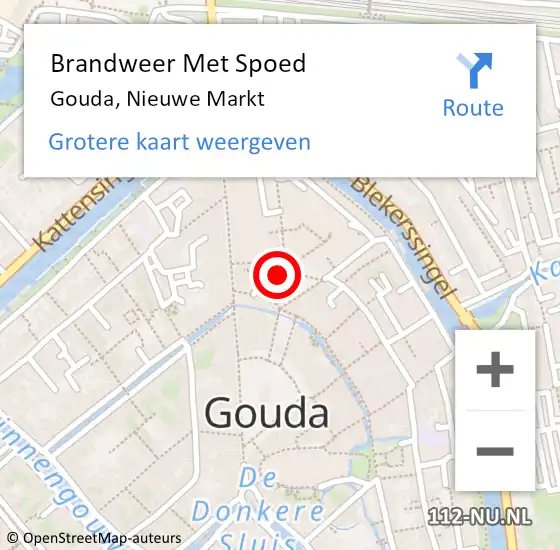 Locatie op kaart van de 112 melding: Brandweer Met Spoed Naar Gouda, Nieuwe Markt op 6 mei 2024 18:38
