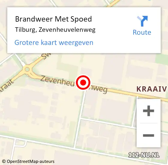 Locatie op kaart van de 112 melding: Brandweer Met Spoed Naar Tilburg, Zevenheuvelenweg op 6 mei 2024 19:08