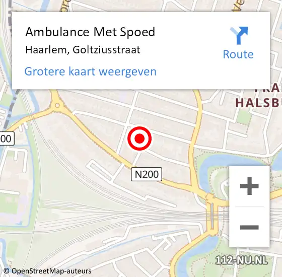Locatie op kaart van de 112 melding: Ambulance Met Spoed Naar Haarlem, Goltziusstraat op 6 mei 2024 19:38