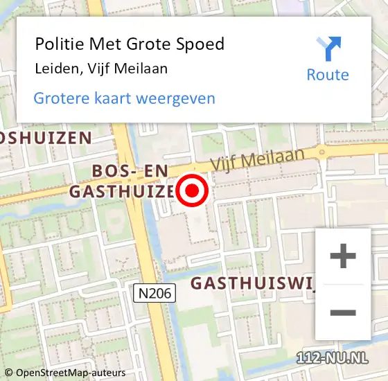 Locatie op kaart van de 112 melding: Politie Met Grote Spoed Naar Leiden, Vijf Meilaan op 6 mei 2024 19:39