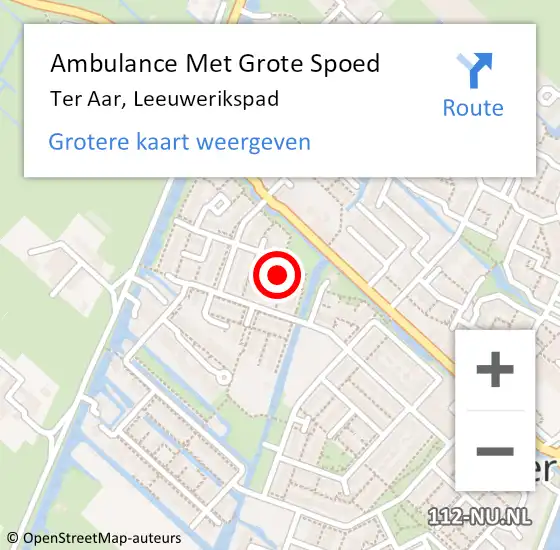 Locatie op kaart van de 112 melding: Ambulance Met Grote Spoed Naar Ter Aar, Leeuwerikspad op 6 mei 2024 19:50