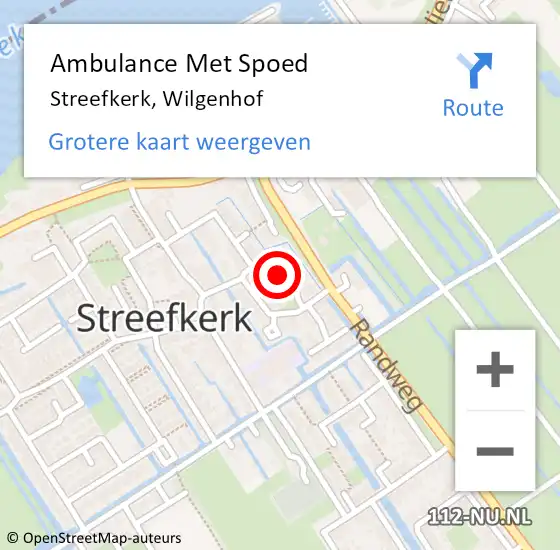 Locatie op kaart van de 112 melding: Ambulance Met Spoed Naar Streefkerk, Wilgenhof op 6 mei 2024 19:57
