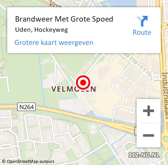 Locatie op kaart van de 112 melding: Brandweer Met Grote Spoed Naar Uden, Hockeyweg op 6 mei 2024 20:32