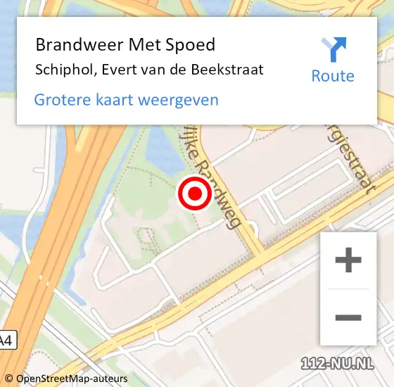 Locatie op kaart van de 112 melding: Brandweer Met Spoed Naar Schiphol, Evert van de Beekstraat op 6 mei 2024 21:26
