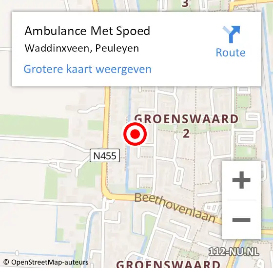 Locatie op kaart van de 112 melding: Ambulance Met Spoed Naar Waddinxveen, Peuleyen op 6 mei 2024 21:28