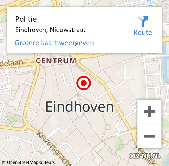 Locatie op kaart van de 112 melding: Politie Eindhoven, Nieuwstraat op 6 mei 2024 21:33