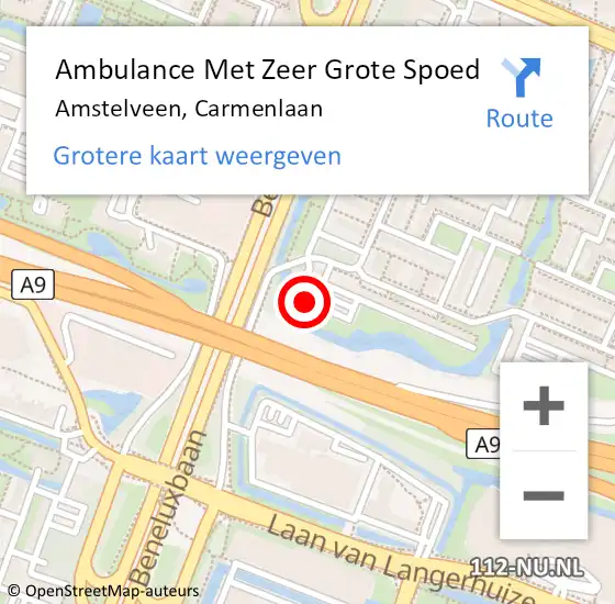 Locatie op kaart van de 112 melding: Ambulance Met Zeer Grote Spoed Naar Amstelveen, Carmenlaan op 6 mei 2024 21:57