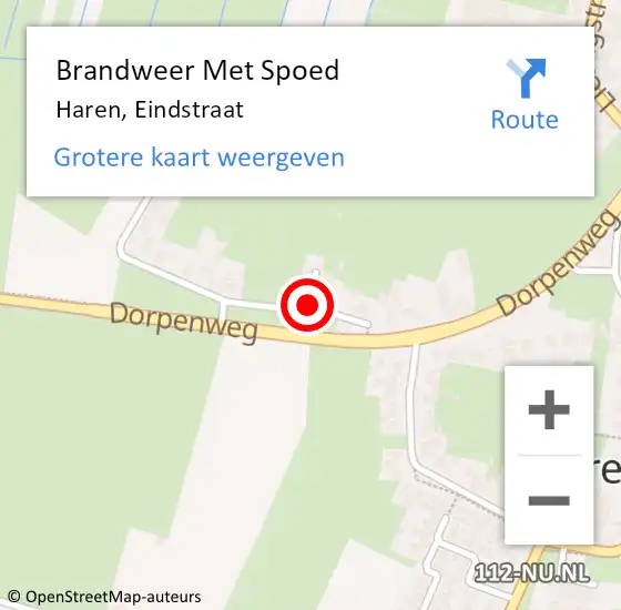 Locatie op kaart van de 112 melding: Brandweer Met Spoed Naar Haren, Eindstraat op 6 mei 2024 22:00