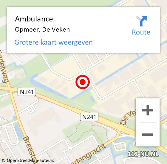 Locatie op kaart van de 112 melding: Ambulance Opmeer, De Veken op 6 mei 2024 22:28