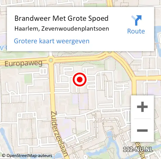 Locatie op kaart van de 112 melding: Brandweer Met Grote Spoed Naar Haarlem, Zevenwoudenplantsoen op 6 mei 2024 22:30
