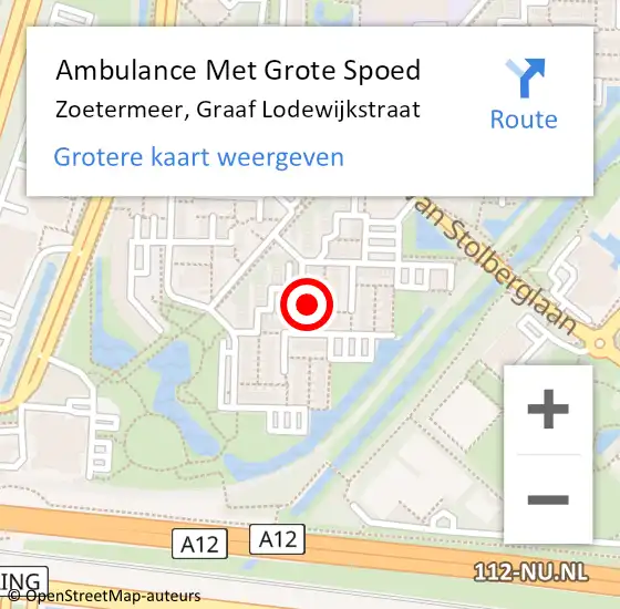 Locatie op kaart van de 112 melding: Ambulance Met Grote Spoed Naar Zoetermeer, Graaf Lodewijkstraat op 6 mei 2024 22:42