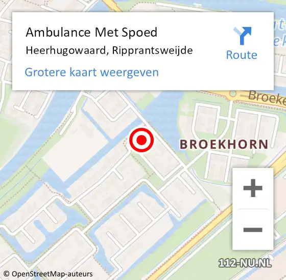 Locatie op kaart van de 112 melding: Ambulance Met Spoed Naar Heerhugowaard, Ripprantsweijde op 6 mei 2024 22:44