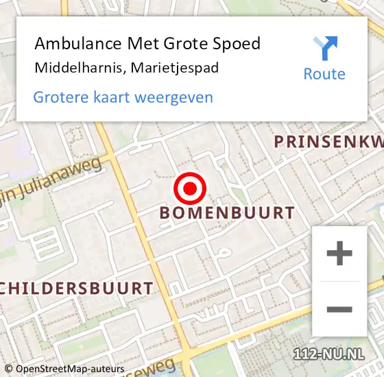 Locatie op kaart van de 112 melding: Ambulance Met Grote Spoed Naar Middelharnis, Marietjespad op 6 mei 2024 22:47