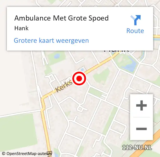 Locatie op kaart van de 112 melding: Ambulance Met Grote Spoed Naar Hank op 6 mei 2024 22:48