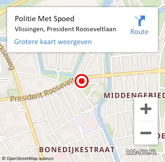 Locatie op kaart van de 112 melding: Politie Met Spoed Naar Vlissingen, President Rooseveltlaan op 6 mei 2024 22:52