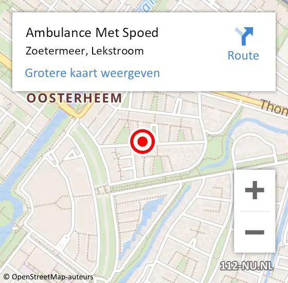 Locatie op kaart van de 112 melding: Ambulance Met Spoed Naar Zoetermeer, Lekstroom op 6 mei 2024 23:20