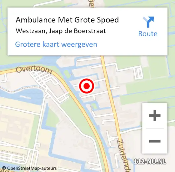 Locatie op kaart van de 112 melding: Ambulance Met Grote Spoed Naar Westzaan, Jaap de Boerstraat op 6 mei 2024 23:46