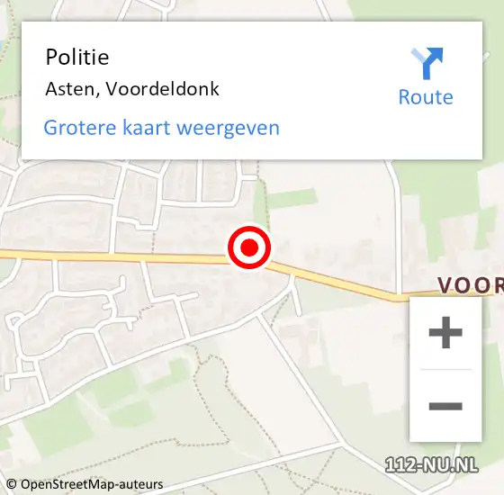 Locatie op kaart van de 112 melding: Politie Asten, Voordeldonk op 6 mei 2024 23:47