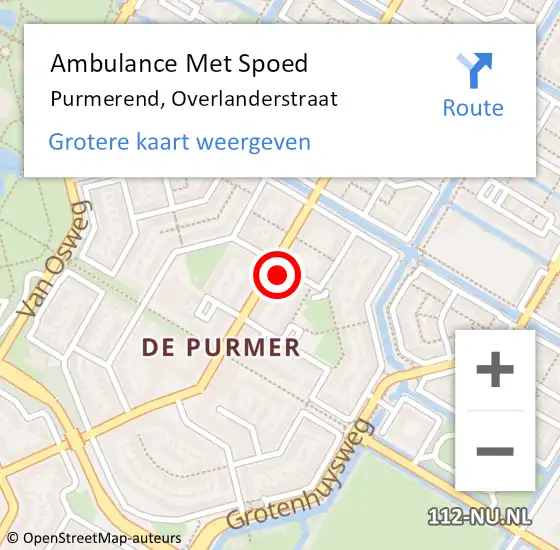 Locatie op kaart van de 112 melding: Ambulance Met Spoed Naar Purmerend, Overlanderstraat op 7 mei 2024 01:04