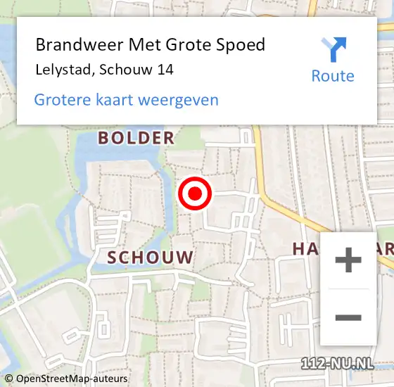 Locatie op kaart van de 112 melding: Brandweer Met Grote Spoed Naar Lelystad, Schouw 14 op 7 mei 2024 01:21