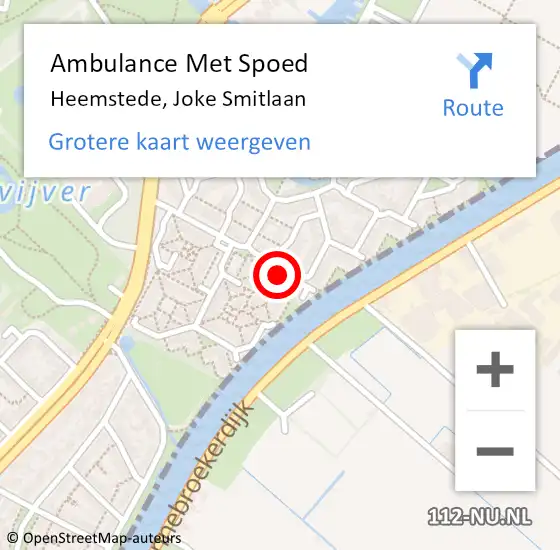 Locatie op kaart van de 112 melding: Ambulance Met Spoed Naar Heemstede, Joke Smitlaan op 7 mei 2024 01:33
