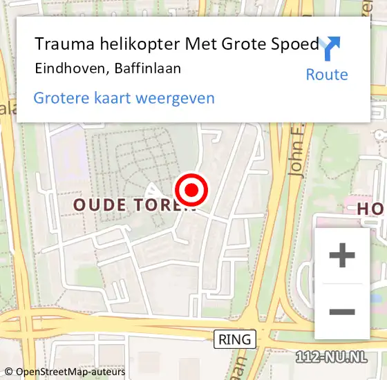 Locatie op kaart van de 112 melding: Trauma helikopter Met Grote Spoed Naar Eindhoven, Baffinlaan op 7 mei 2024 01:56